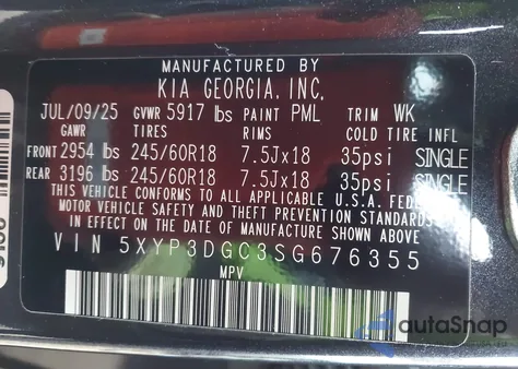 2025 Kia Telluride Ex X-Pro z USA, uszkodzony, nr VIN 5XYP3DGC3SG676355